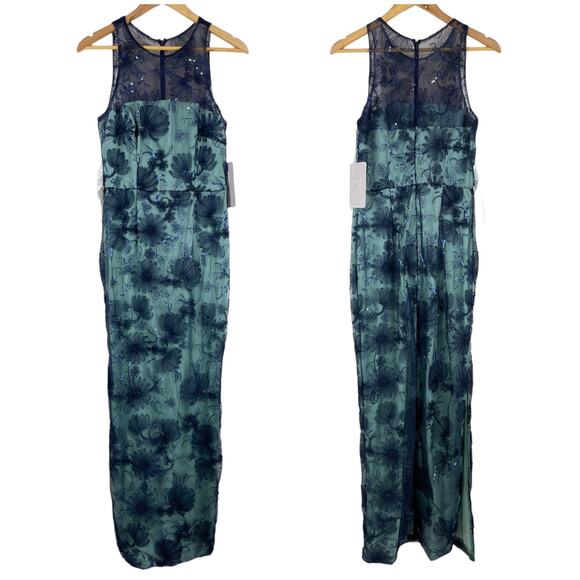 JS Collections NWT Carter Halter Sequim Floral Column Gown Size 4 Blue Green - Picture 3 of 12